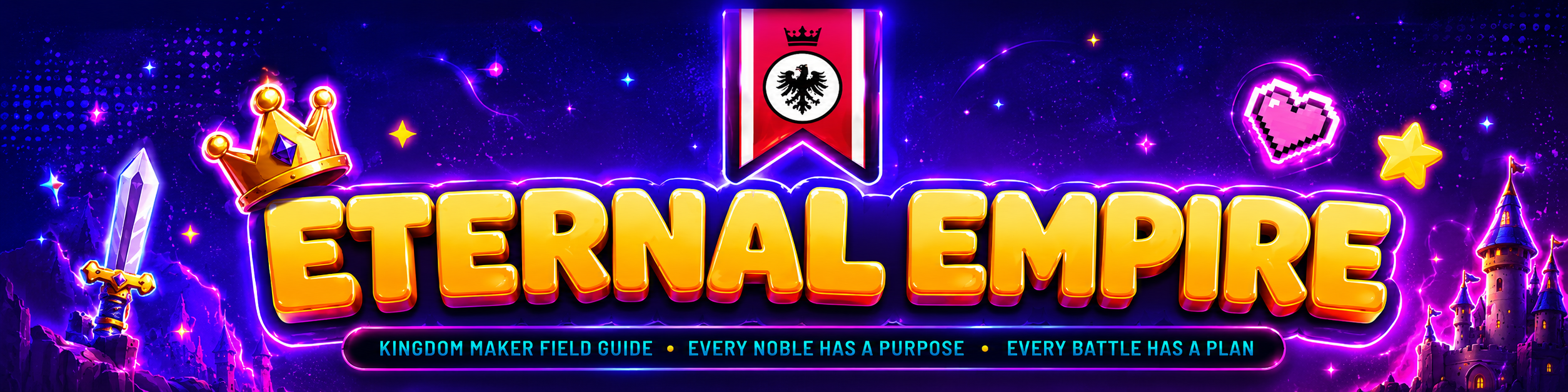 Eternal Empire footer banner reading Kingdom Maker Field Guide, Every Noble Has a Purpose, and Every Battle Has a Plan